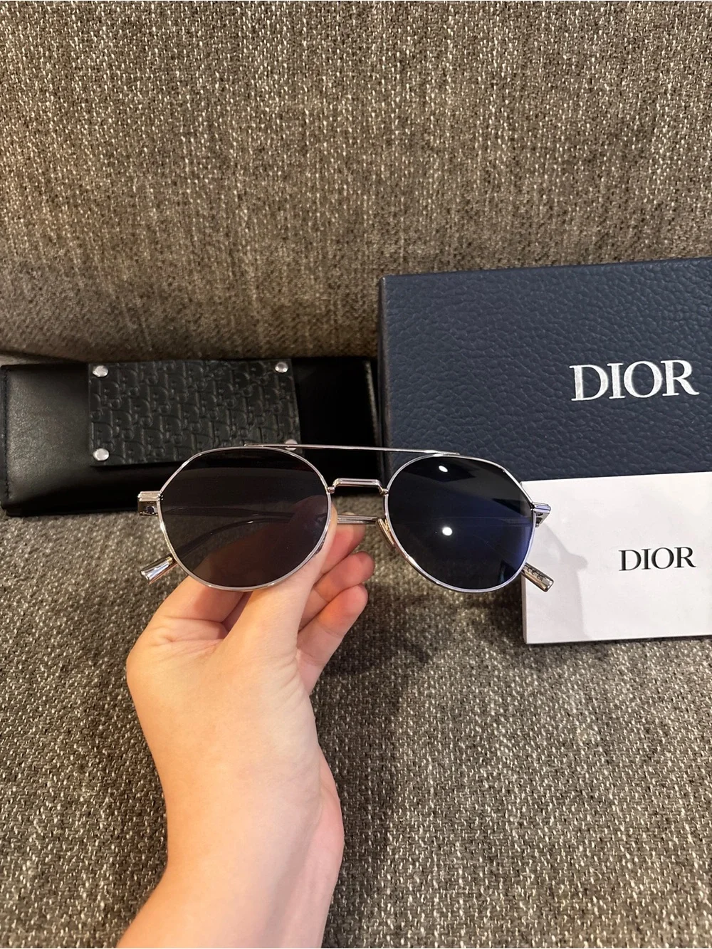 Christian Dior Round Sunglasses in Black and Silver frames
